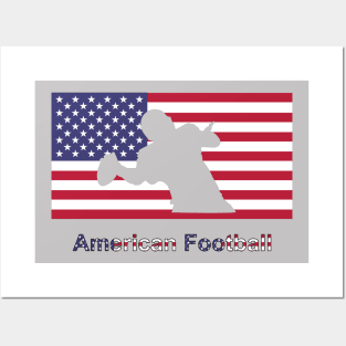 Flag with the silhouette of american football player Posters and Art